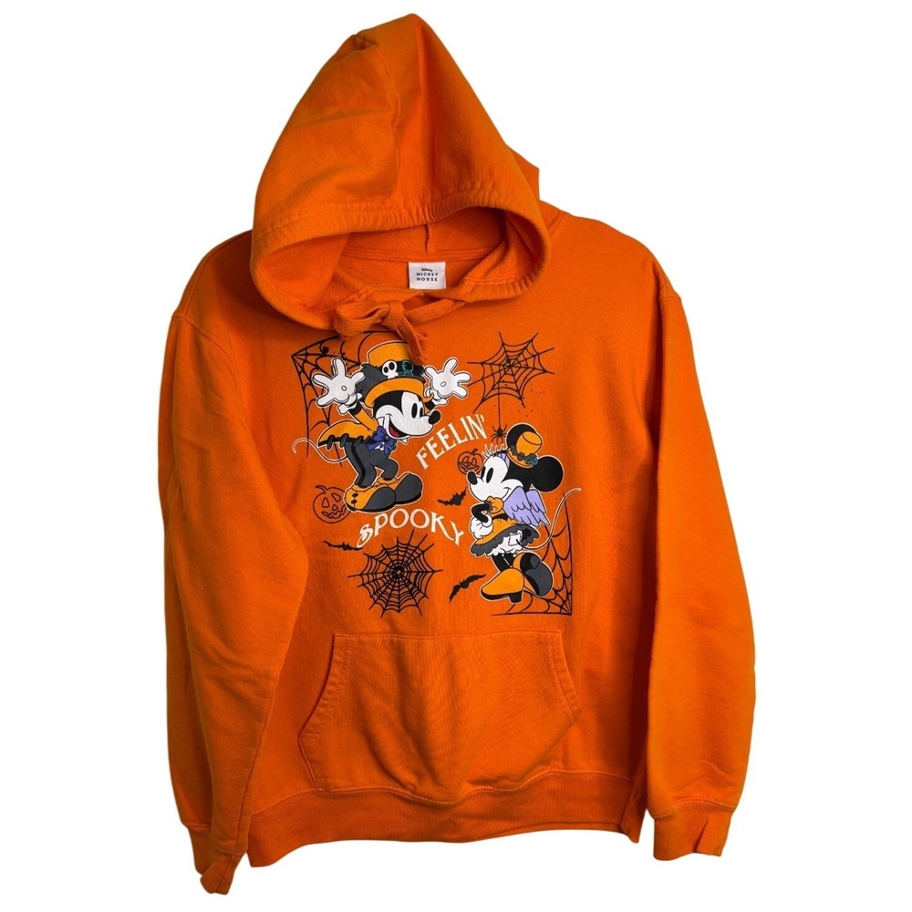 Disney Mickey Minnie Mouse Hoodie Halloween Sweatshirt M Unisex Orange Spooky